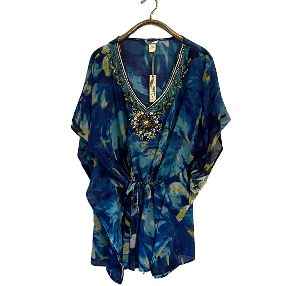 LUCKY & COCO NWT Kaftan Womens 3X Blue Water Embellished
Gemstone Beach Wear - Picture 2 of 15